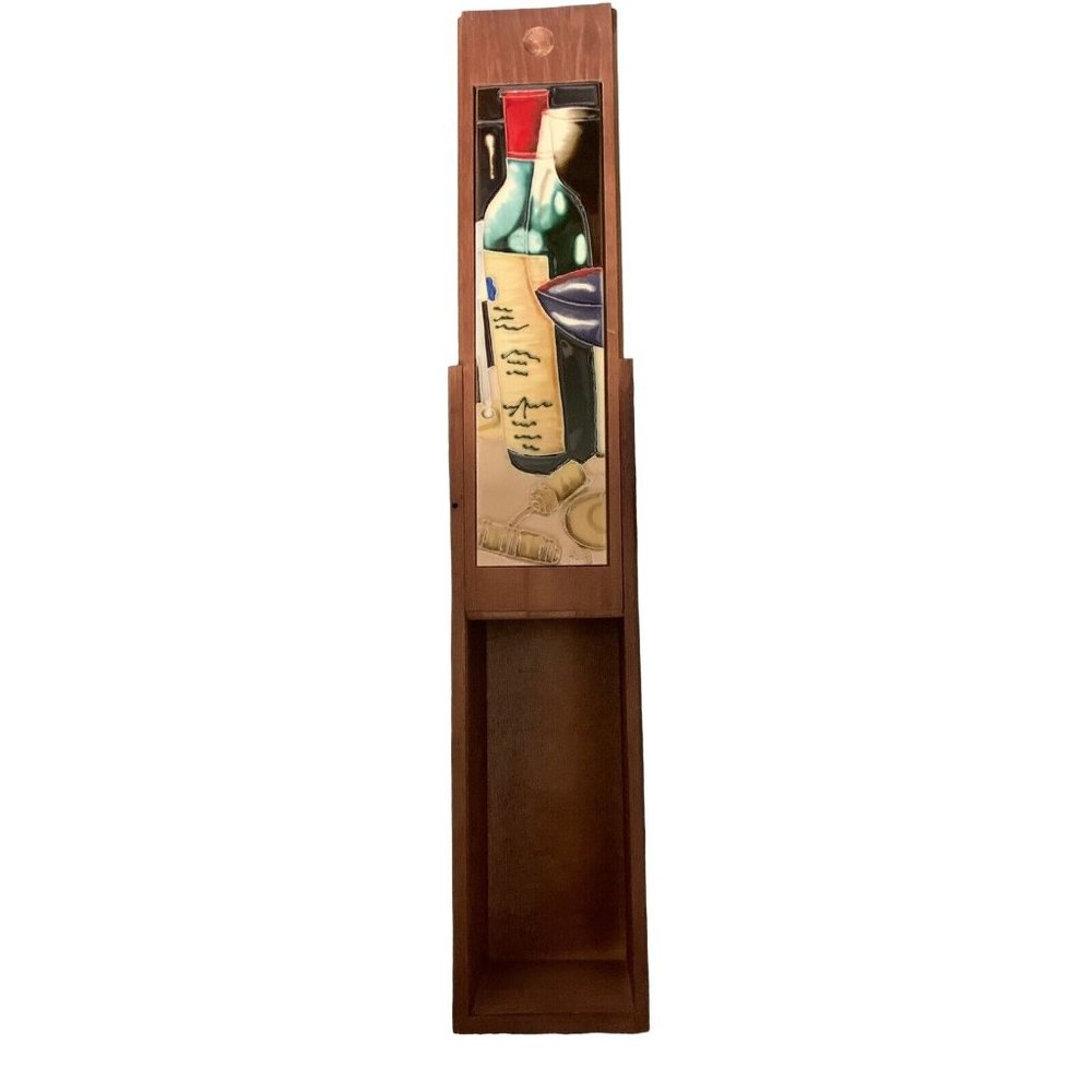 Wooden Wine Bottle Art Tile Box Storage Decorative Gift Kitchen 4x4x14 Read - Picture 2 of 2